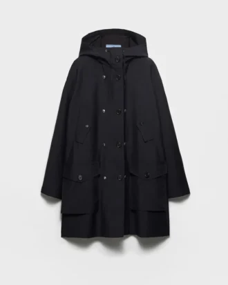 Abrigo de mohair de cabrito y Re-Nylon de botonadura sencilla
