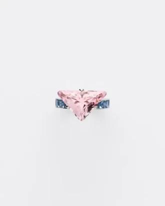 Anillo solitario Couleur Vivante – Oro blanco con morganita y aguamarina