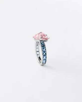 Anillo solitario Couleur Vivante – Oro blanco con morganita y aguamarina