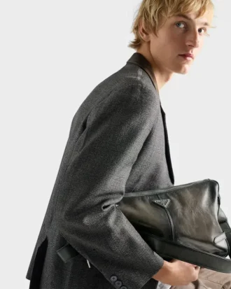 Bolso de hombro con cremallera de piel envejecida