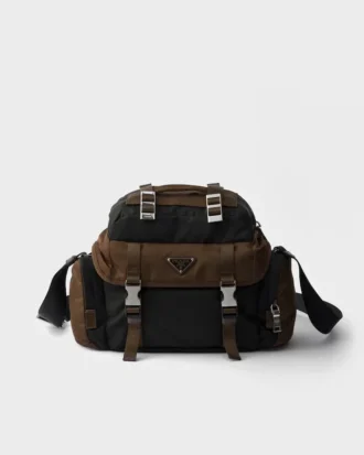 Bolso de hombro de Re-Nylon y piel