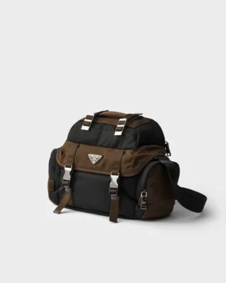 Bolso de hombro de Re-Nylon y piel