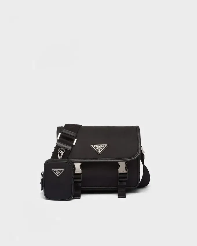 Bolso de hombro de Re-Nylon y piel Saffiano Bolso de hombro de Re-Nylon y piel Saffiano