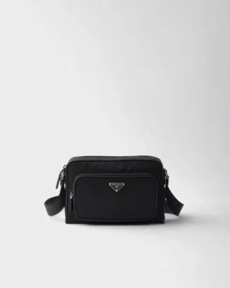 Bolso de hombro pequeño de Re-Nylon y piel Saffiano