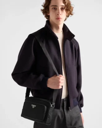 Bolso de hombro pequeño de Re-Nylon y piel Saffiano