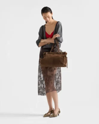 Bolso grande Bonnie de Prada en piel de nubuck