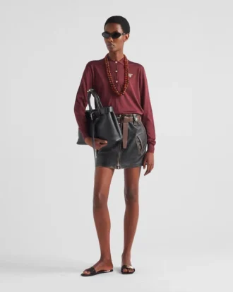 Bolso mediano de piel con hebilla y cinturón de Prada