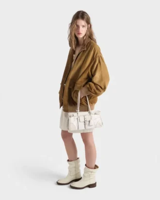 Bolso mediano Prada Bonnie de lino estampado y piel