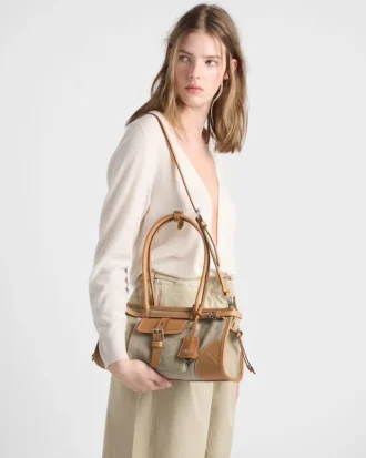 Bolso Prada Bonnie mediano de lino y piel