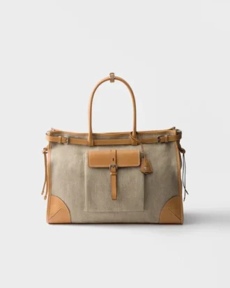 Bolso tote de lino y piel Prada Bonnie