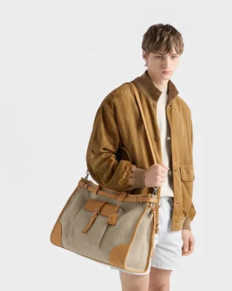 Bolso tote de lino y piel Prada Bonnie