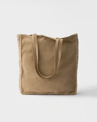 Bolso tote grande de ante y ganchillo