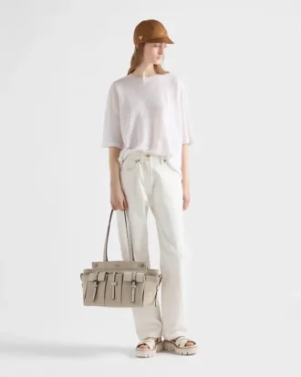 Bolso tote grande de lona y piel Prada Route