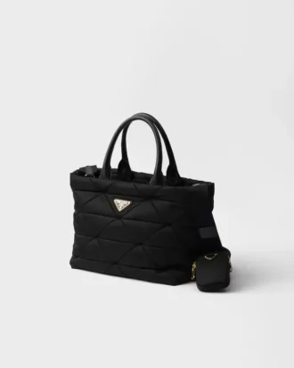 Bolso tote mediano acolchado de Re-Nylon y piel