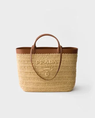 Bolso tote mediano de ganchillo y cuero