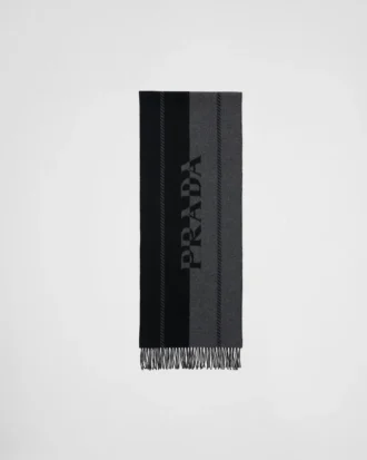 Bufanda pequeña de lana con logotipo en jacquard Bufanda pequeña de lana con logotipo en jacquard