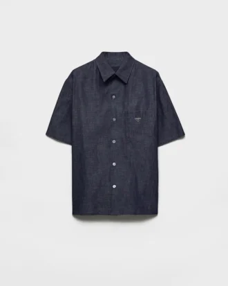 Camisa de denim de cambray de manga corta