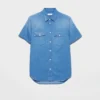 Camisa de denim ligero de manga corta Camisa de denim ligero de manga corta