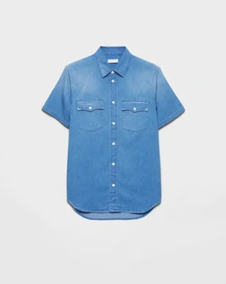 Camisa de denim ligero de manga corta