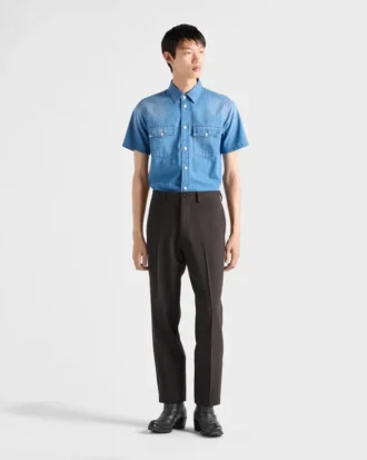 Camisa de denim ligero de manga corta