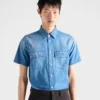Camisa de denim ligero de manga corta Camisa de denim ligero de manga corta