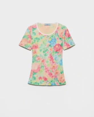 Camiseta de algodón de punto acanalado estampada