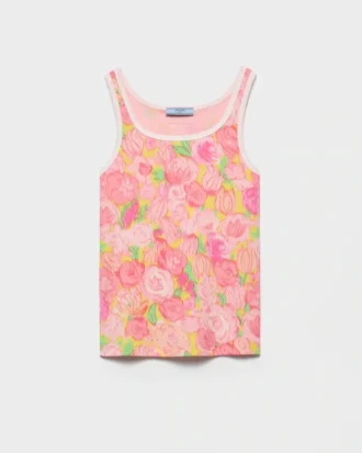 Camiseta sin mangas de algodón de punto acanalado estampado