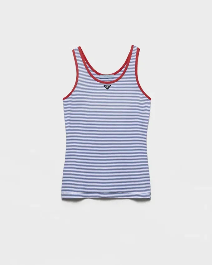 Camiseta sin mangas de jersey de algodón a rayas Camiseta sin mangas de jersey de algodón a rayas
