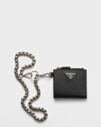 Cartera pequeña de piel Saffiano con cadena