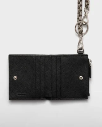 Cartera pequeña de piel Saffiano con cadena