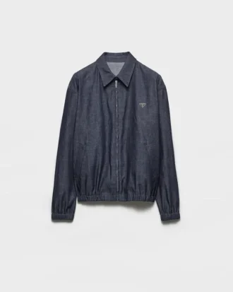 Chaqueta blusón de denim de cambray con cremallera