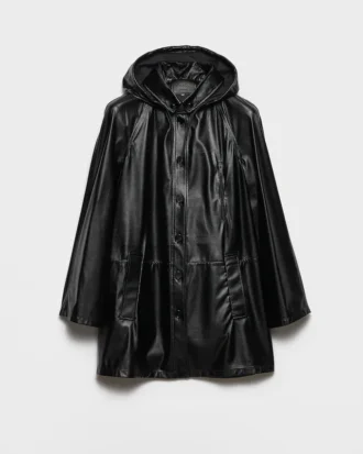 Chaqueta Caban con capucha de piel de napa y tejido