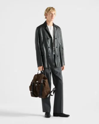 Chaqueta Caban de piel de napa con doble botonadura