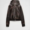 Chaqueta con capucha de piel napa Chaqueta con capucha de piel napa