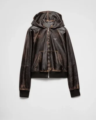 Chaqueta con capucha de piel napa Chaqueta con capucha de piel napa