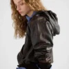 Chaqueta con capucha de piel napa Chaqueta con capucha de piel napa