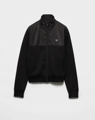 Chaqueta de felpa de algodón con cremallera y detalles de Re-Nylon