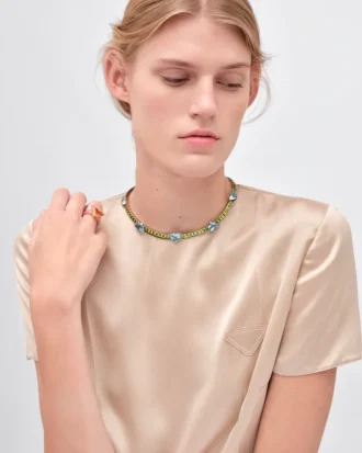 Collar Couleur Vivante – Oro blanco con aguamarina y peridoto Collar Couleur Vivante – Oro blanco con aguamarina y peridoto