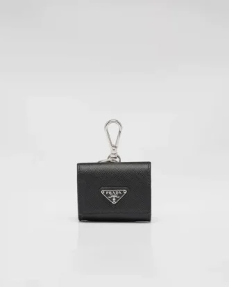 Estuche para auriculares de piel Saffiano con llavero