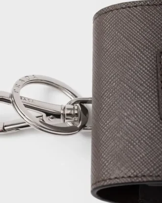 Estuche para auriculares de piel Saffiano con llavero