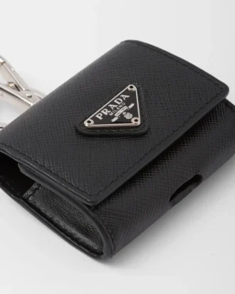 Estuche para auriculares de piel Saffiano con llavero