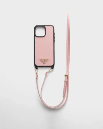 Funda de piel Saffiano para iPhone 16 Pro Max con correa de hombro
