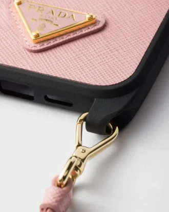Funda de piel Saffiano para iPhone 16 Pro Max con correa de hombro