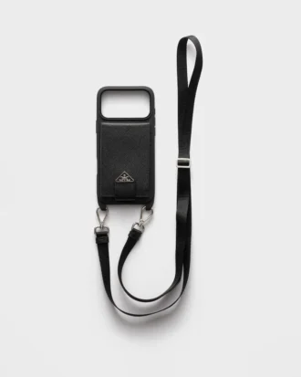 Funda de piel Saffiano para iPhone 17 Pro Max con correa de hombro
