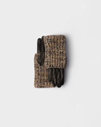 Guantes de piel napa y punto melange