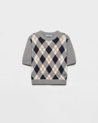 Jersey de cachemira de punto argyle de manga corta
