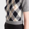 Jersey de cachemira de punto argyle de manga corta Jersey de cachemira de punto argyle de manga corta