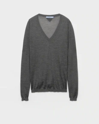 Jersey de cuello en V de cachemira y seda