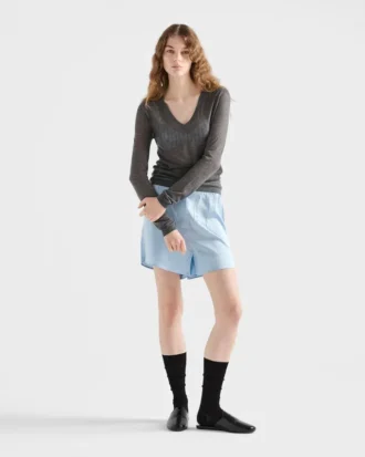 Jersey de cuello en V de cachemira y seda
