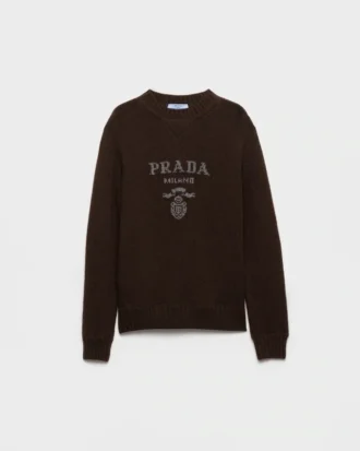 Jersey de cuello redondo con logotipo de Prada en cachemira y lana